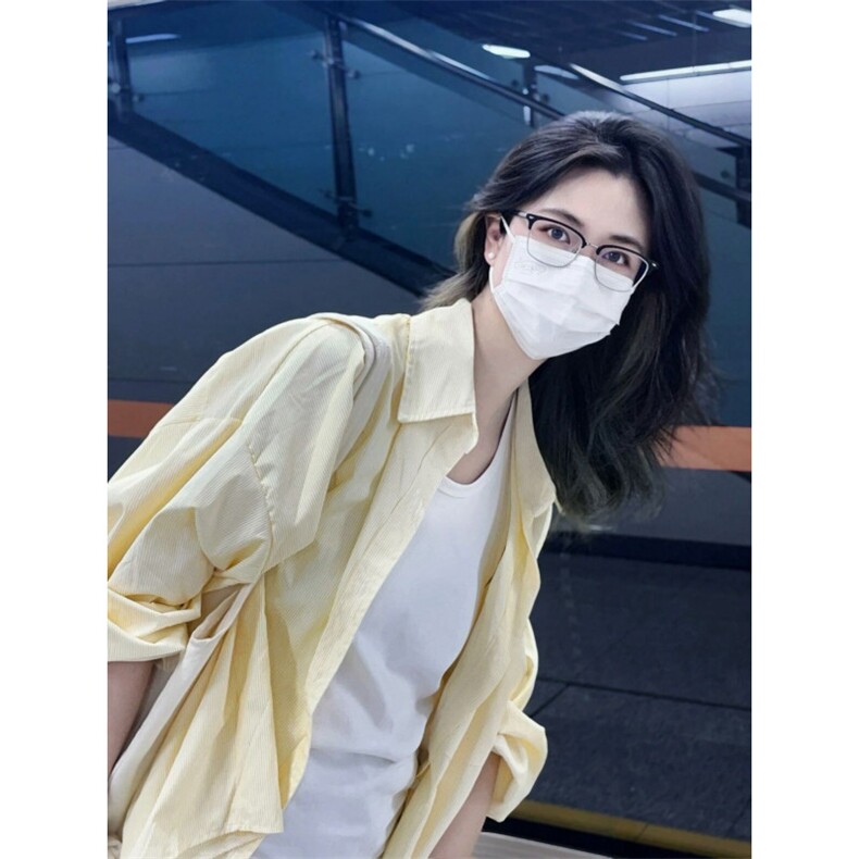 TC542-P45条纹Polo领衬衫女夏季防晒衬衣宽松休闲开衫中长款上衣,女装衬衫,星座617A-2