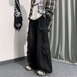 潮流ins日系百搭拖地阔腿裤男街头宽松束脚工装牛仔裤N4836-P52图片