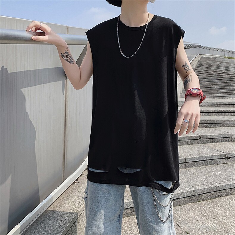 020春夏季破洞男士无袖T恤恤背心汗衫601-1-T103,男装背心/马甲,星座601-1