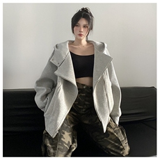 网图重磅380克全棉宽松设计感拉链套头连帽卫衣外套AH912-P58，女装短外套，四季星座610B