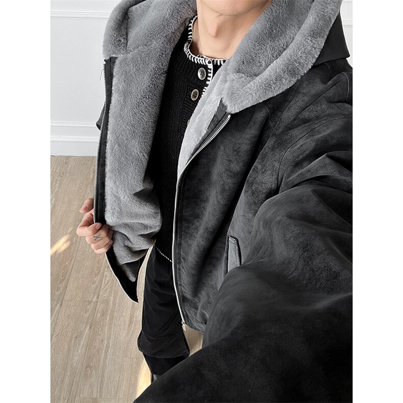 现货上万连帽座山雕pu皮加绒荔枝纹棉衣外套MF04特批80，男装皮衣，电商B210