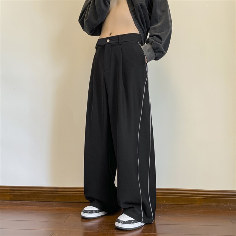 潮宽松休闲条纹阔腿裤美式oversize高级感百搭西裤男K7362-P42,男装休闲裤,星座512-3