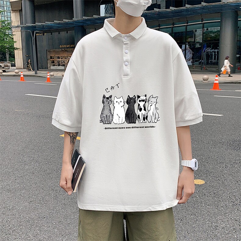 PL57100-P35 翻领短袖polo衫男大码胖子半袖t恤男有领保罗衫 模特图片