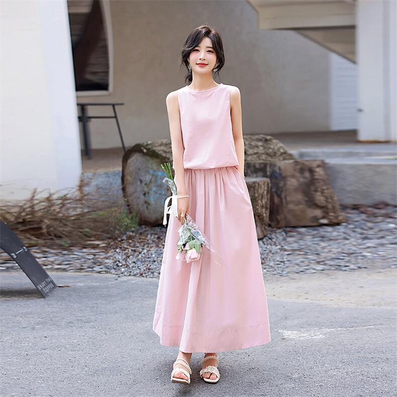 粉色减龄甜美上衣半身裙套装女2024夏季新款气质小清新两件套,女装套装/套裙,流量+