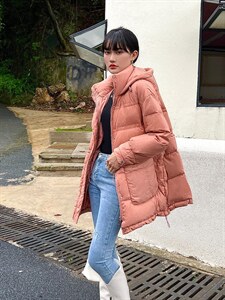 韩版休闲中长款羽绒服,女装羽绒服,那简