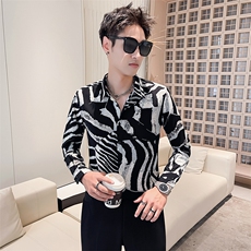 301A-1/H500/P582024秋装男士个性印花长袖衬衫男痞帅潮流衬衣，男装衬衫，星座301A-1