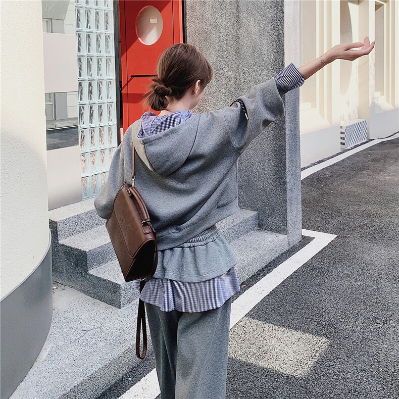 慵懒风假两件连帽卫衣女2025秋季新款休闲运动松弛感阔腿裤两件套,女装套装/套裙,2C326
