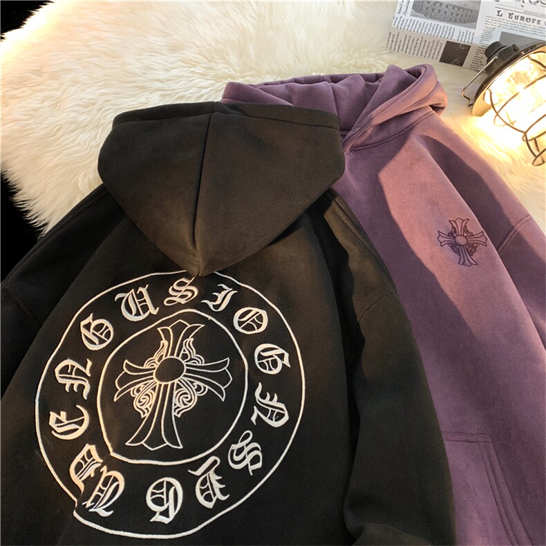 24秋冬季麂皮绒美式潮牌高街刺绣十字连帽卫衣YT05P65加绒P75,男装卫衣,星座712