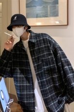 2021加厚港风韩版大码衬衫男潮流格子港风帅气外套衬衣DX131P55，男装衬衫，电商B413-1