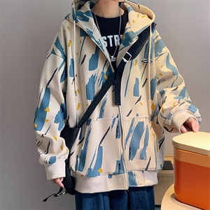 港风2024春款男装外套印花外套宽松卫衣开衫JK232-P78控98图片