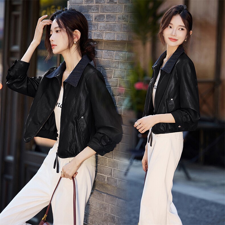 甜酷炸街气质感休闲皮衣外套女2025秋季新款独特设计机车服皮夹克,女装皮衣,安之芮娜