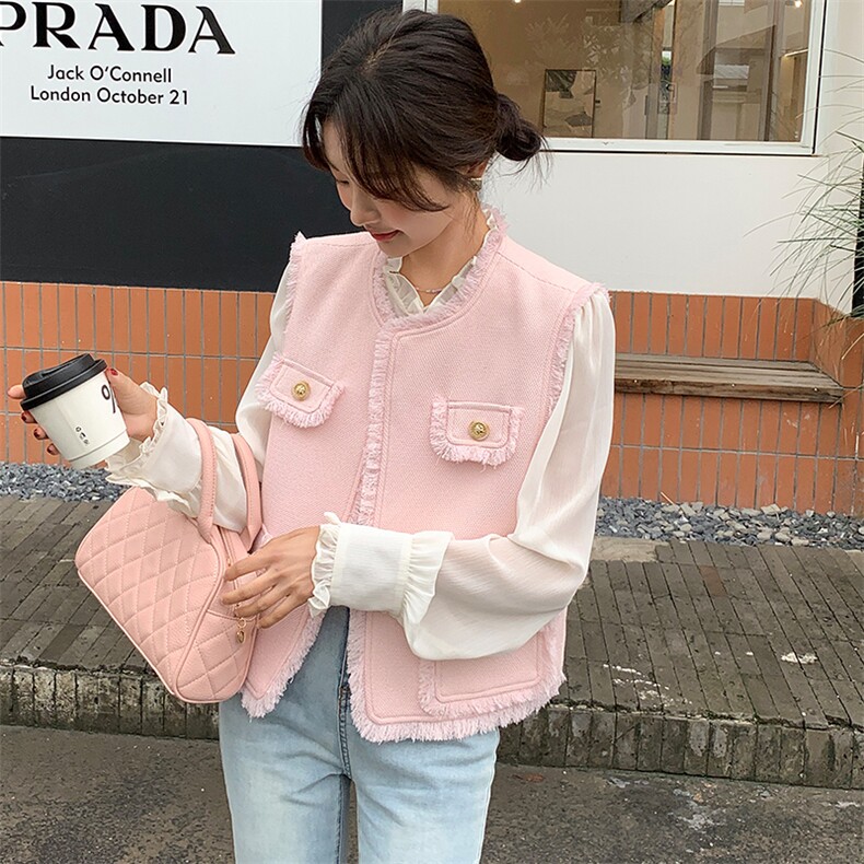法式小香风流苏马甲连衣裙两件套女春秋新款轻熟风白色气质长裙子,女装套装/套裙,纯色衣恋