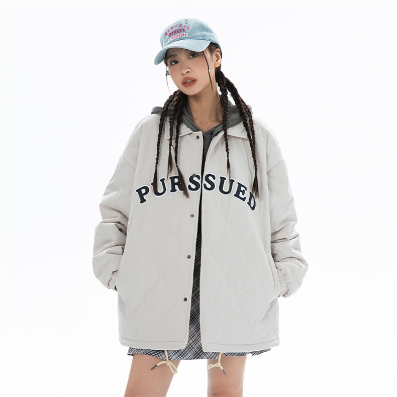中性风翻领棉服女2024冬季新品复古刺绣棉衣外套潮J5035-P85控138,男装棉衣,电商A362