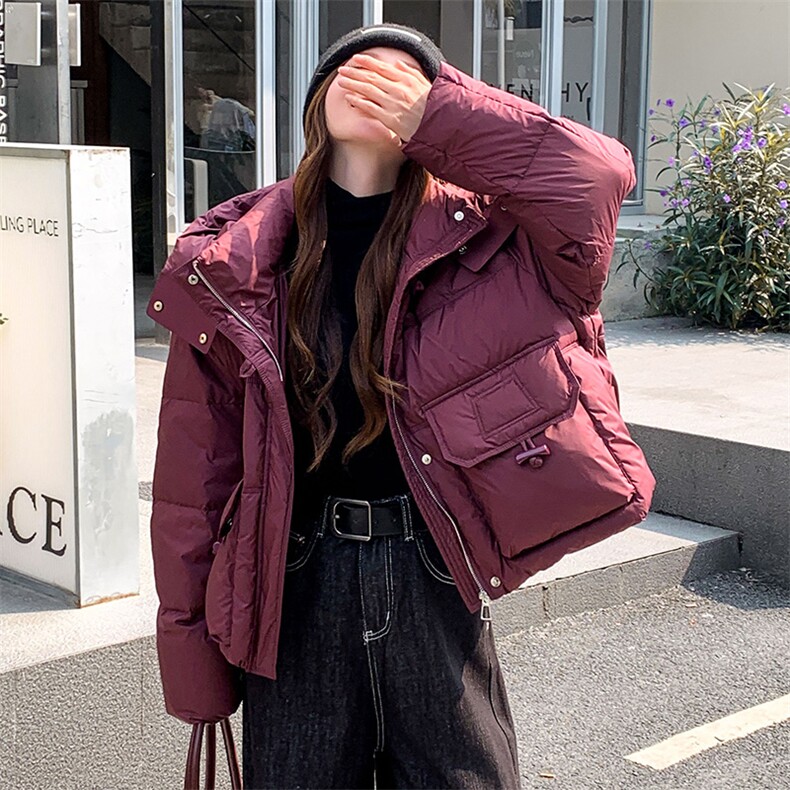 现货可推2025冬装新款气质休闲宽松加厚白鸭绒连帽羽绒服女,女装羽绒服,时尚风爆