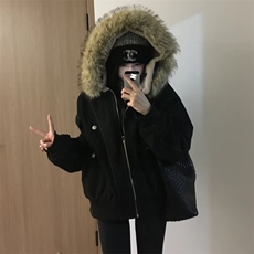 现货重磅boxy短款棉衣座山雕大毛毛领男女棉服水洗工装厚外套，男装棉衣，电商A486