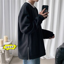 2021冬季新港风短句大码男女拉链圆领套头加绒加厚卫衣W5203-P45，男装卫衣，电商A001