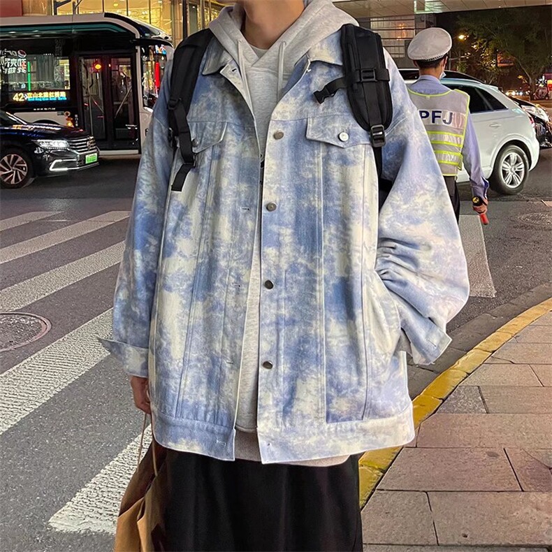 扎染牛仔夹克男春秋款高街ins港风休闲衣服秋季2025新款潮牌外套,男装工装外套,星座1210-1