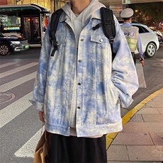 扎染牛仔夹克男春秋款高街ins港风休闲衣服秋季2025新款潮牌外套，男装工装外套，星座1210-1
