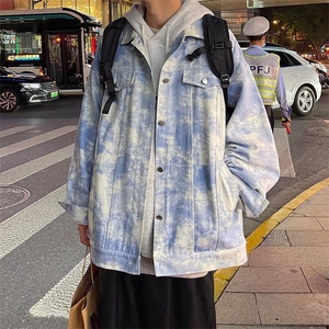 扎染牛仔夹克男春秋款高街ins港风休闲衣服秋季2025新款潮牌外套图片