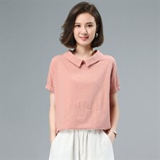 2021夏季新款简约时尚气质减龄翻领休闲舒适提花上衣，女装衬衫，奕阳依阁