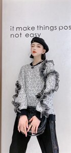 毛衣拼接蕾丝重工艺外穿套头,女装针织衫/毛衣,菲莎比娅