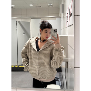 秋季韩版宽松卫衣设计感小众百搭情侣条纹开衫外套潮牌LTK722-P52图片