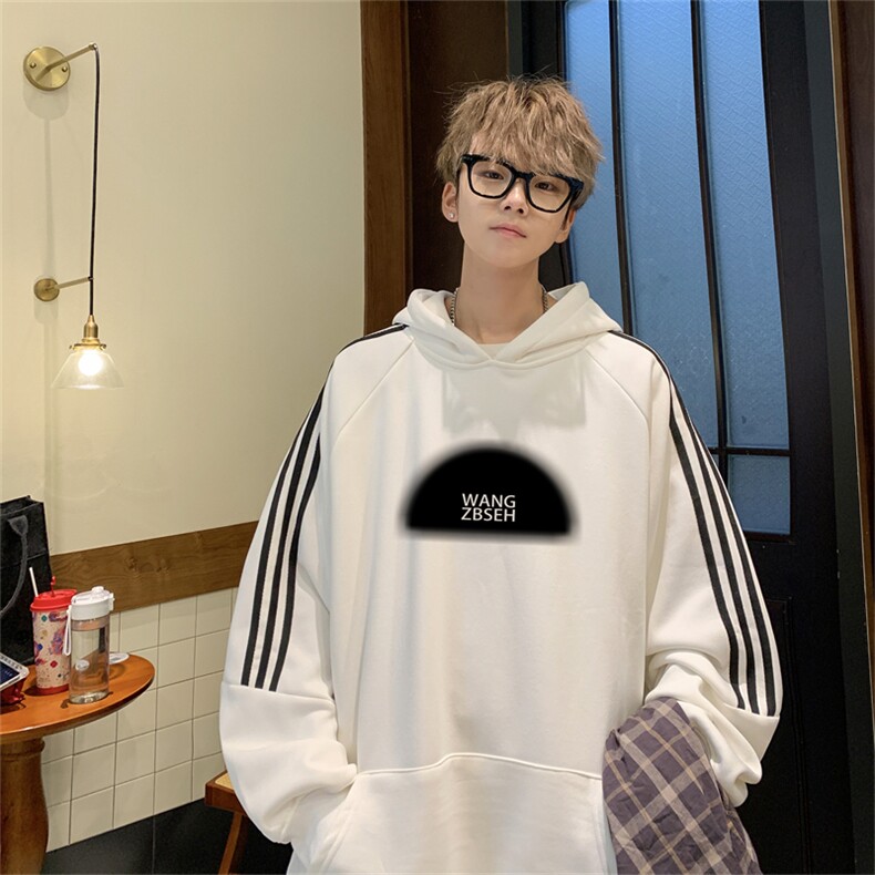 美式三杠条纹复连帽卫衣秋冬男女宽松长袖SWY2474-P55控88 50棉图片