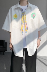 特批P28无差价夏季创意趣味手绘涂鸦领带宽松休闲短袖衬衣CD5510，男装衬衫，电商A001-1