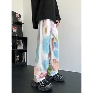 美式小众设计手工涂鸦牛仔裤宽松直筒阔腿裤男休闲裤子K6033-P50图片