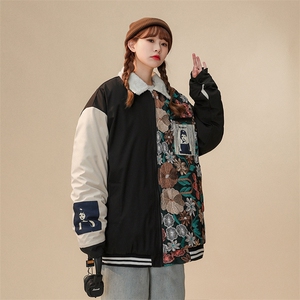 1中性风刺绣拼接翻领羊羔毛大码M-5XL棉服外套女8723P110控148图片
