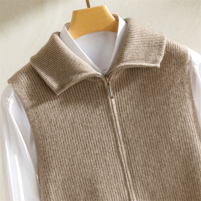 春秋新款男士拉链领无袖羊绒背心商务休闲马甲外套男式男装，男装背心/马甲，澳坤羊绒