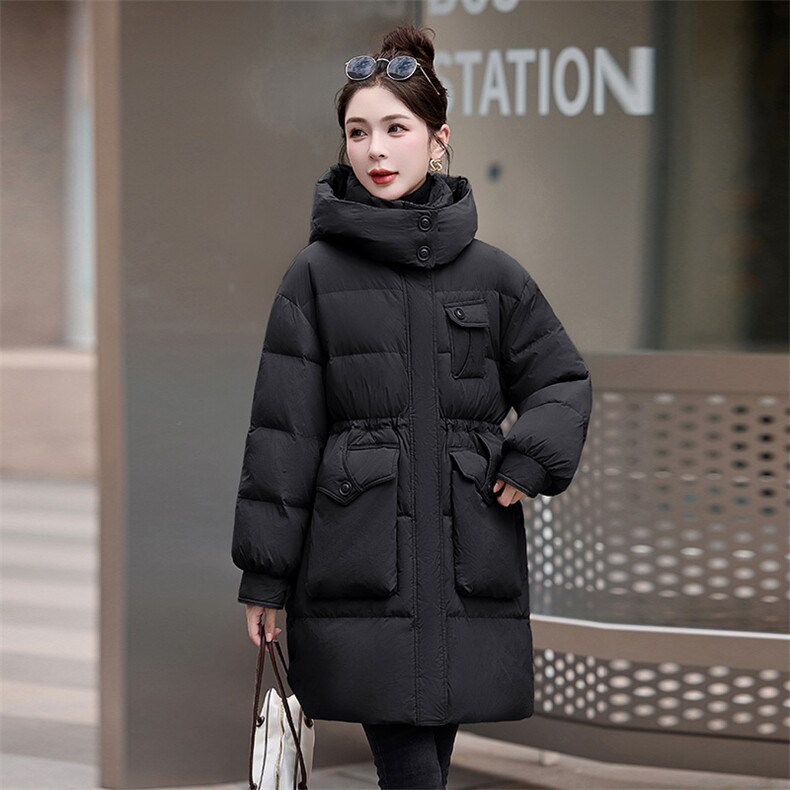 美拉德咖色鹅绒羽绒服女2024冬季新款收腰显瘦中长款加厚保暖外套,女装羽绒服,牡丹诺