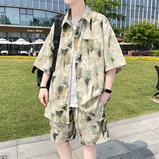 夏季海边沙滩男女同款休闲套装潮牌宽松大码XZ102B-1-TZ2565P55，男装休闲套装，星座102B-1