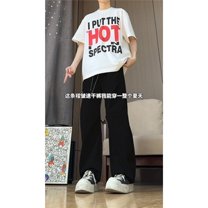 港风细格纹三杠织带褶皱设计大码M-5XL速干休闲裤CK78059P55控88图片