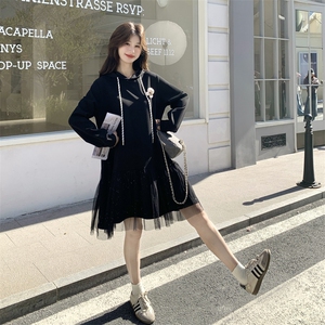 26春新款现-黑色网纱可盐可甜卫衣连衣裙2607A黑-P155K248图片
