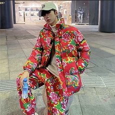 Z01大花棉袄加绒裤套装新中式汉服男女表演出保暖防寒棉衣棉服潮，男装棉衣，星座115A(原星座507）