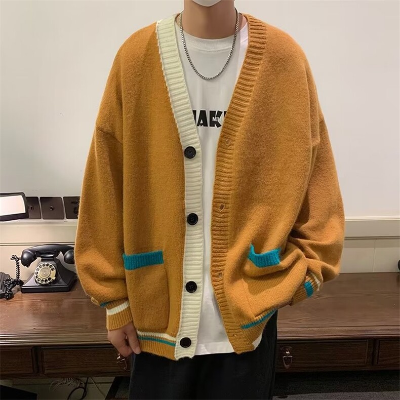 日系开衫毛衣男秋冬款港风宽松休闲慵懒风针织衫线衣外套0138-p50,男装针织衫/毛衣,星座1008