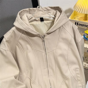 得物品质秋冬款男连帽纯棉夹克衫铆钉拼接拉链口袋外套JK224 P98图片