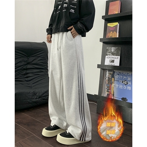 现货华棉 渐变加绒三条杠裤子男款运动裤常规P40加绒特45控68 78图片