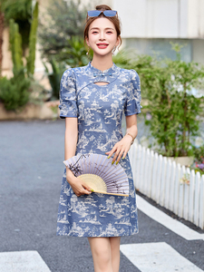 新中式风连衣裙女夏改良旗袍2025年新款高端小个子修身短款裙子图片