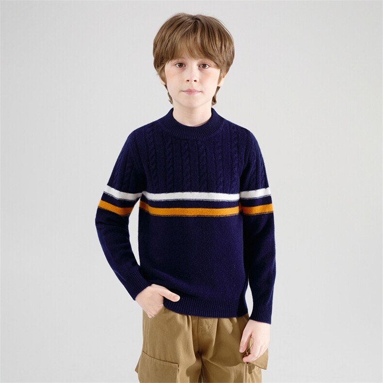 时尚百搭通勤简约儿童加厚彩条半高，童装儿童羊毛衫，牧皓研