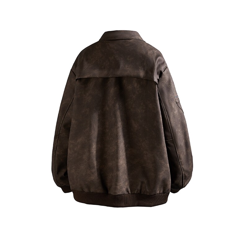 得物品质秋冬加棉加厚美式拉链设计感高街皮衣常规P100加棉P110,男装皮衣,电商B319