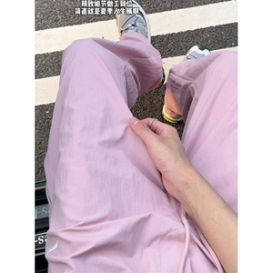 刺绣速干休闲裤男女夏季薄款拉链透气运动裤直筒休闲长裤K527