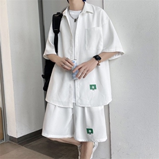 夏季冰丝华夫格短袖衬衫宽松潮牌短裤套装3546P70，男装衬衫，电商A309