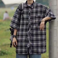 格子长袖衬衫男夏季薄款高级感防晒外套美式复古港风日系衬衣，男装衬衫，星座506A