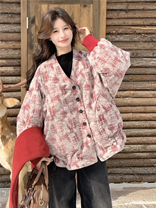 红色小众设计感围巾款羽绒服女冬季2026新款韩版加厚新年喜庆外套图片