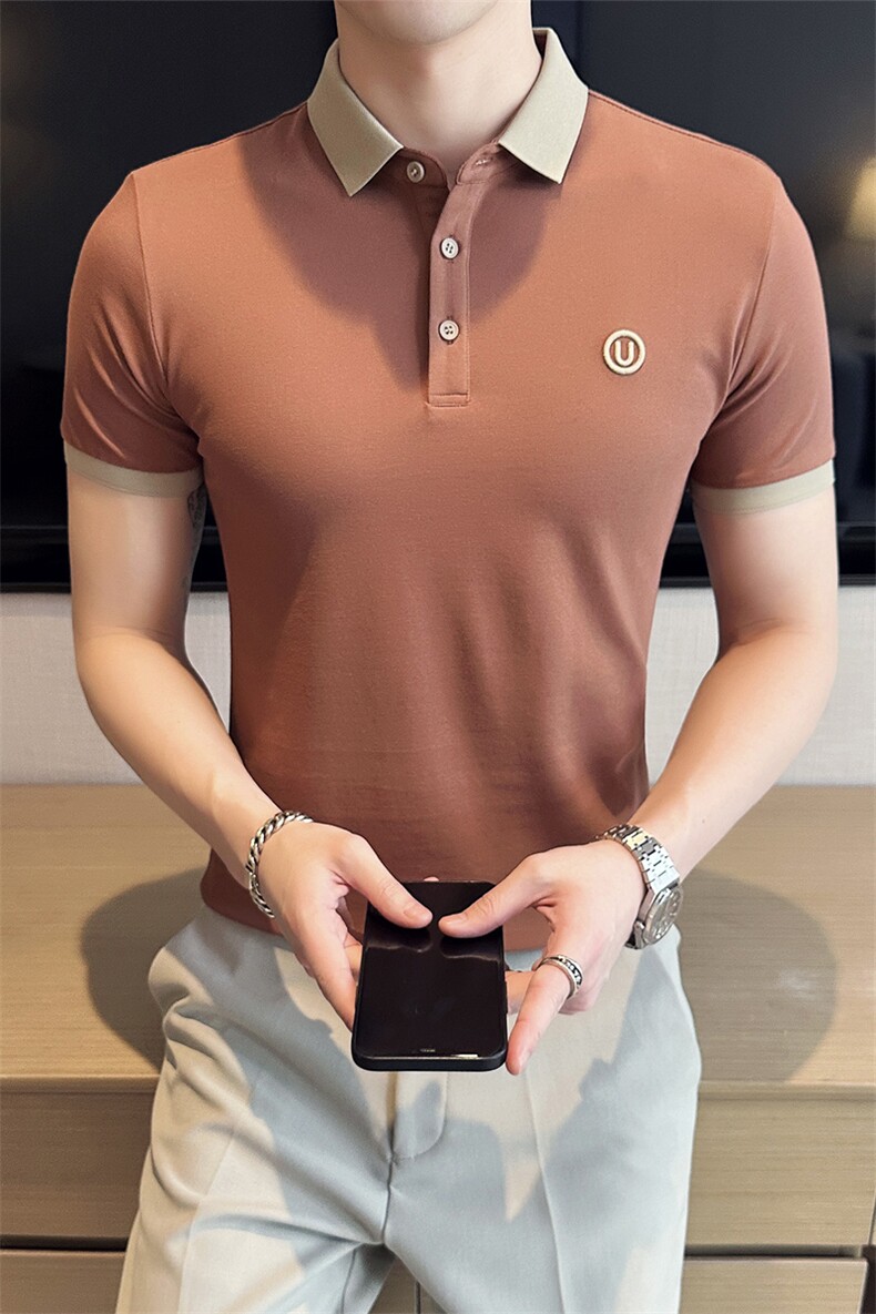 主推抖音高级感U字刺绣夏季短袖T恤翻领Polo衫半袖T066特P40,男装T恤,电商D342