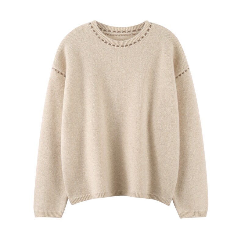 2025时尚百搭简约肩膀拼色圆领加厚款羊绒衫，女装羊绒衫，绒知纯羊绒