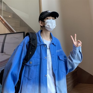 渐变牛仔外套男美式ins高街痞帅上衣秋冬季宽松潮牌情侣夹克图片