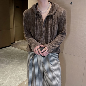 秋季潮男简约连帽纯色长袖针织衫毛衣毛毛T恤打底衫潮 TX1258-P50图片